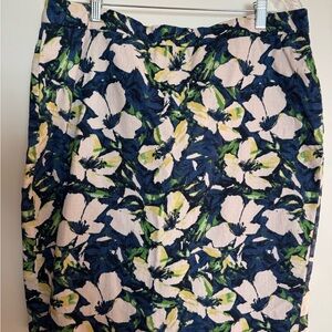 J. Crew Navy and Green Floral Pencil Skirt